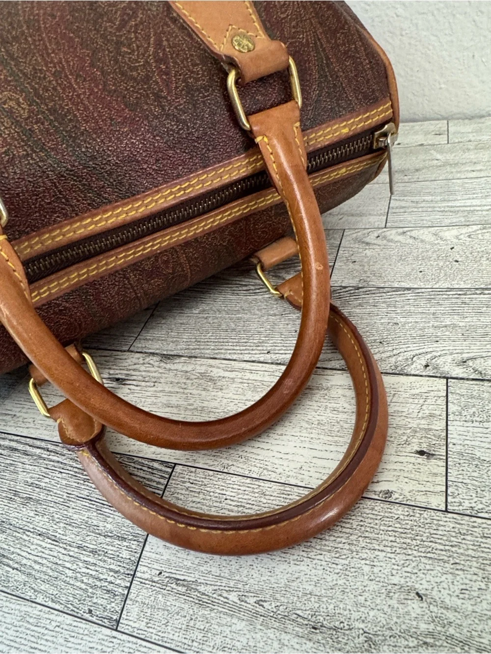 Etro Milano Classic Paisley Satchel with Tan Leather Handles